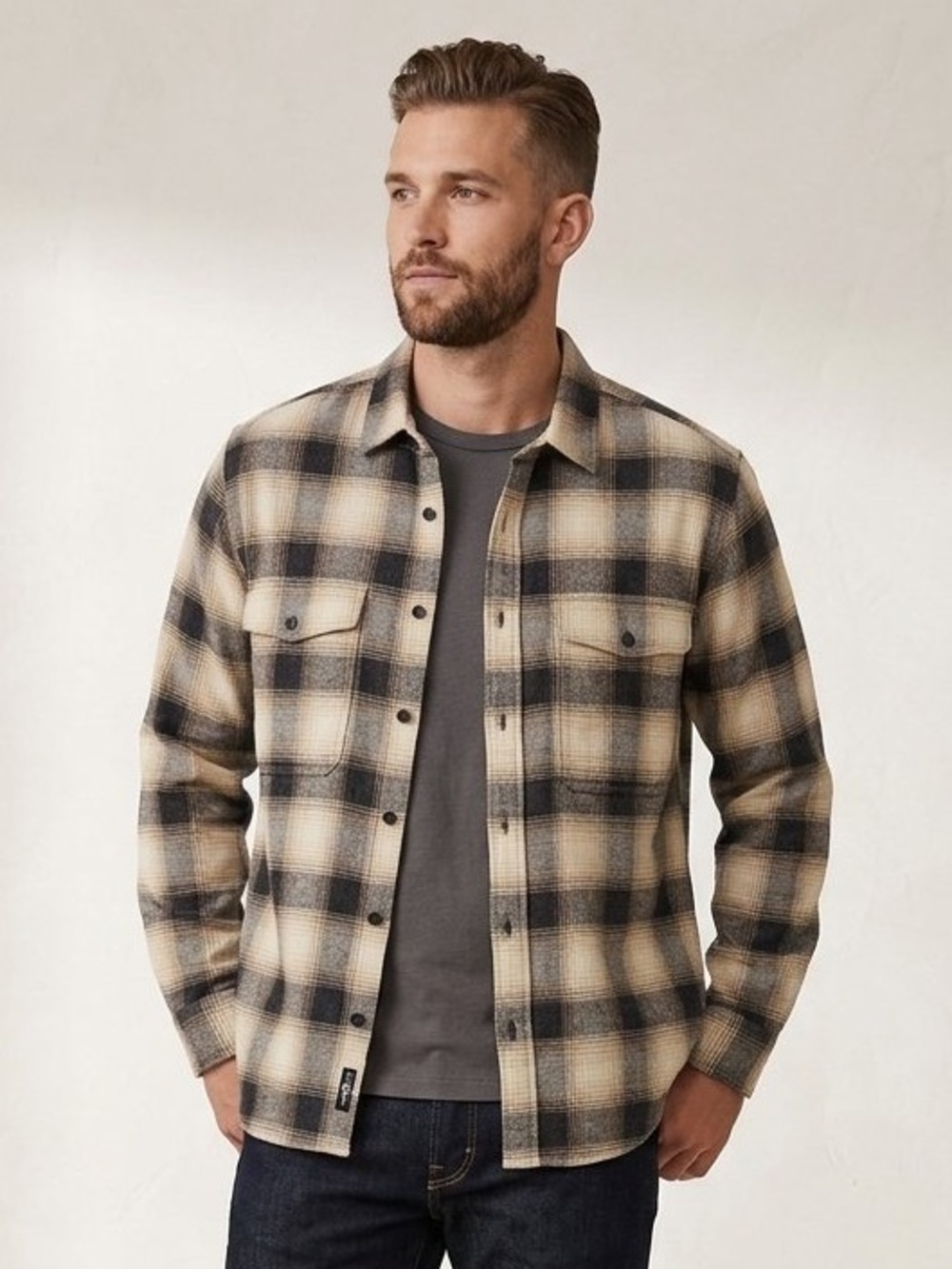 7 For All Mankind Flannel Plaid Button-Down Shirt (L)